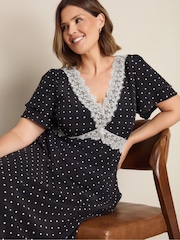Live Unlimited Black Polka Dot Lace Insert Maxi Dress - Image 2 of 5