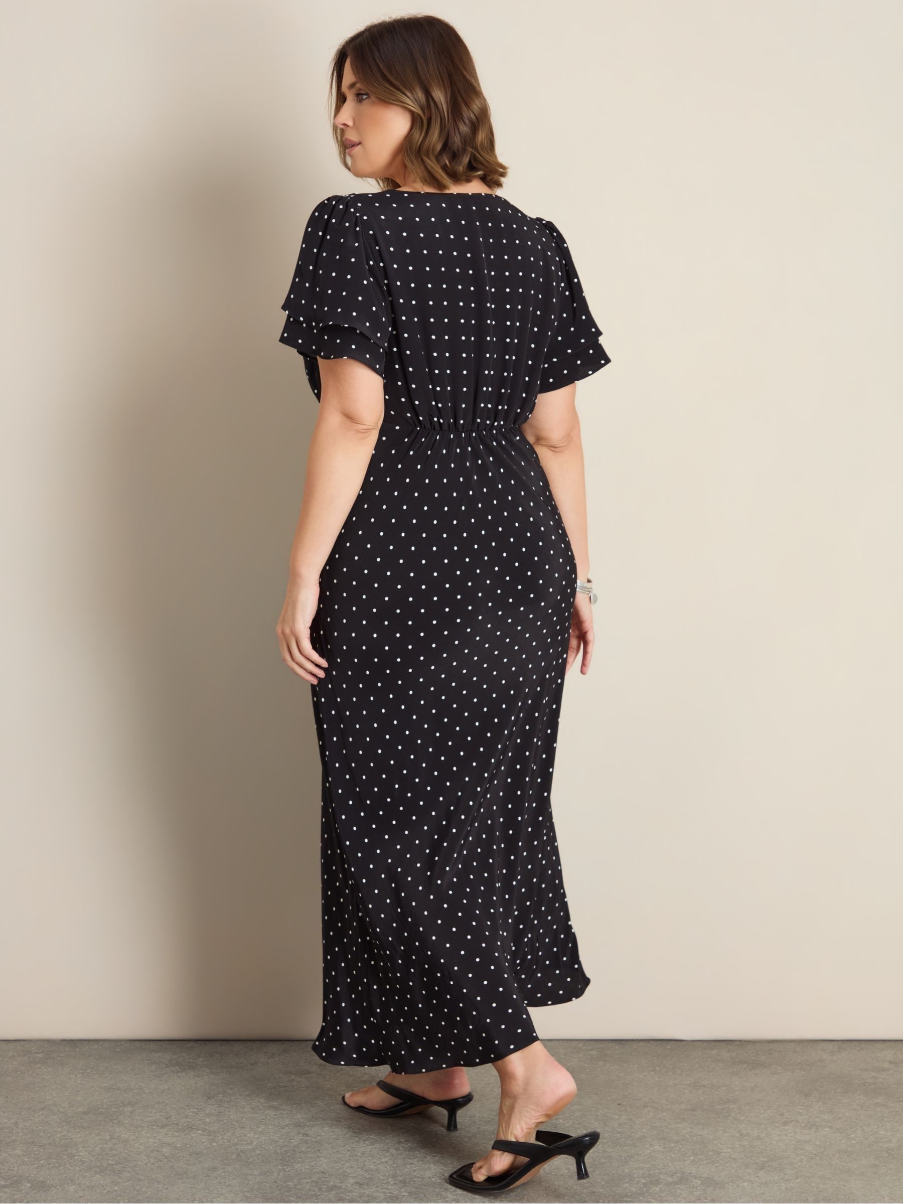 Buy Live Unlimited Black Polka Dot Lace Insert Maxi Dress from