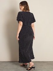 Live Unlimited Black Polka Dot Lace Insert Maxi Dress - Image 4 of 5