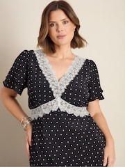 Live Unlimited Black Polka Dot Lace Insert Maxi Dress - Image 5 of 5