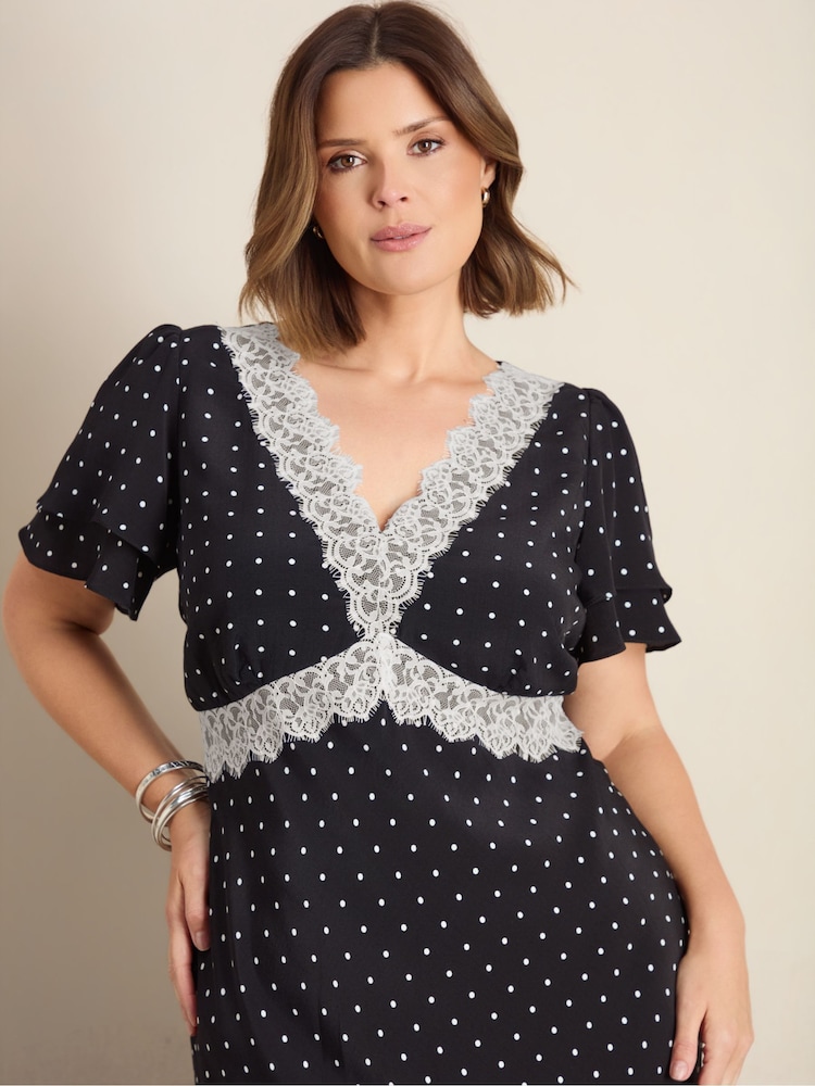 Live Unlimited Black Polka Dot Lace Insert Maxi Dress - Image 5 of 5