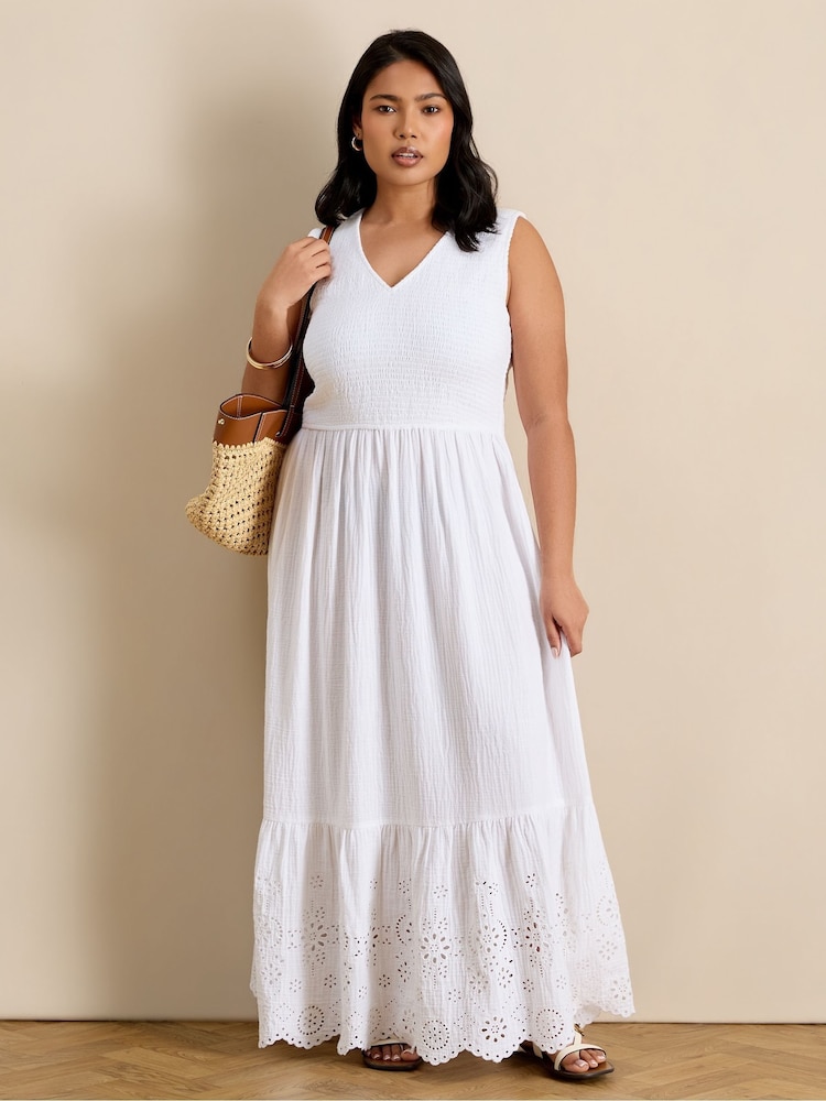 Live Unlimited White Cheesecloth Broderie Maxi Dress - Image 1 of 6