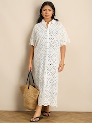 Live Unlimited White Broderie Shirt Midaxi Dress - Image 1 of 6