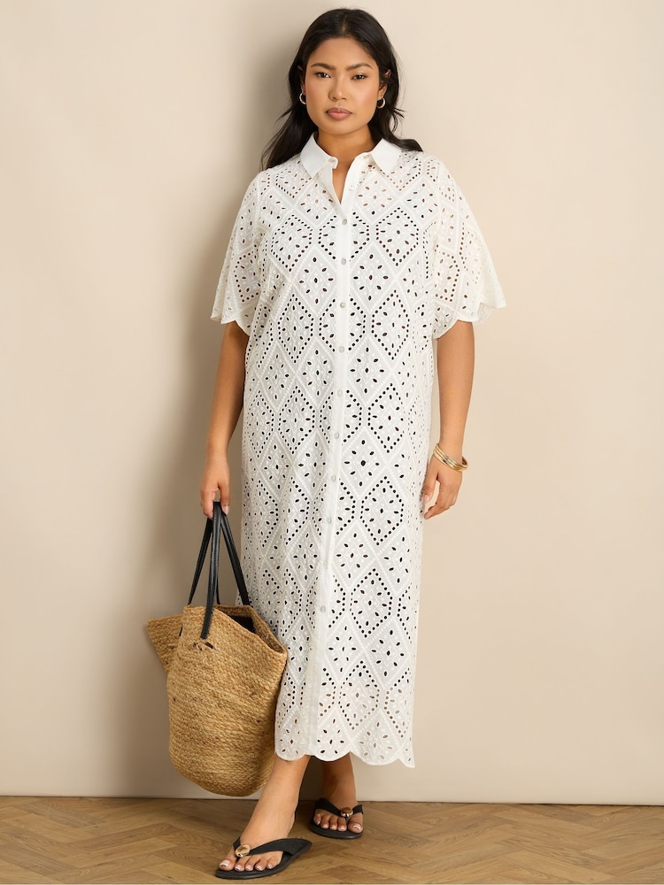 Live Unlimited White Broderie Shirt Midaxi Dress - Image 1 of 6 Live Unlimited White Broderie Shirt Midaxi Dress - Image 1 of 6
