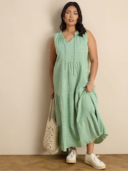 Live Unlimited Green Petite Gingham Maxi Tiered Sleeveless Cotton Dress - Image 1 of 6