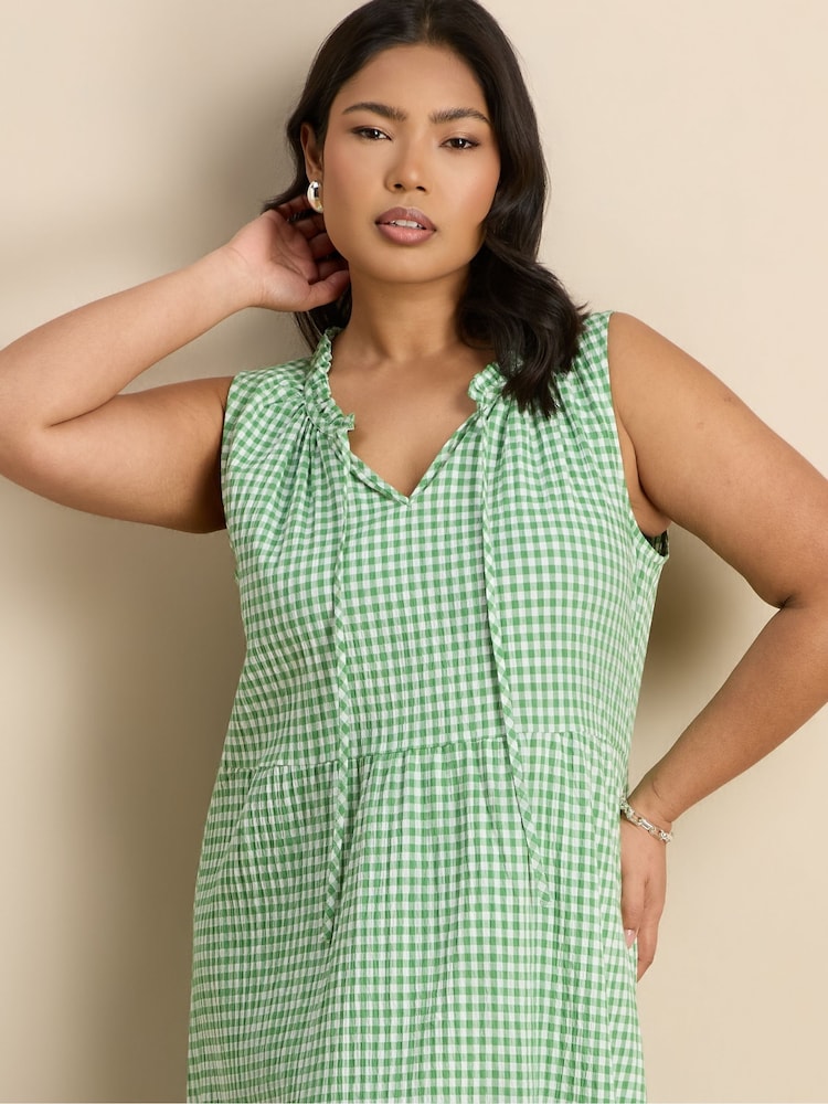 Live Unlimited Green Petite Gingham Maxi Tiered Sleeveless Cotton Dress - Image 2 of 6 Live Unlimited Green Petite Gingham Maxi Tiered Sleeveless Cotton Dress - Image 2 of 6