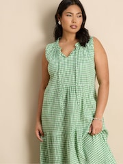 Live Unlimited Green Petite Gingham Maxi Tiered Sleeveless Cotton Dress - Image 4 of 6