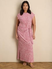 Live Unlimited Pink Printed Short Sleeve Tie Side Maxi Dress - Image 1 of 6