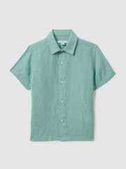 Reiss Bermuda Green Holiday Junior Short Sleeve Linen Shirt - Image 1 of 3