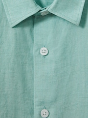 Reiss Bermuda Green Holiday Junior Short Sleeve Linen Shirt - Image 3 of 3
