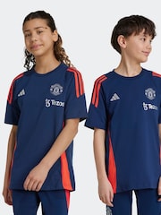 adidas Navy/Red Kids Manchester United Tiro 24 100% Cotton T-Shirt - Image 1 of 6