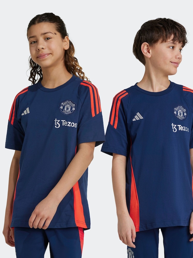 adidas Navy/Red Kids Manchester United Tiro 24 100% Cotton T-Shirt - Image 1 of 6