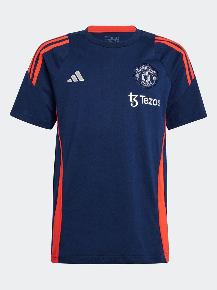 adidas Navy/Red Kids Manchester United Tiro 24 100% Cotton T-Shirt - Image 6 of 6
