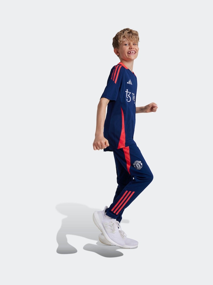 adidas Navy/Red Kids Manchester United Tiro 24 Joggers - Image 1 of 6