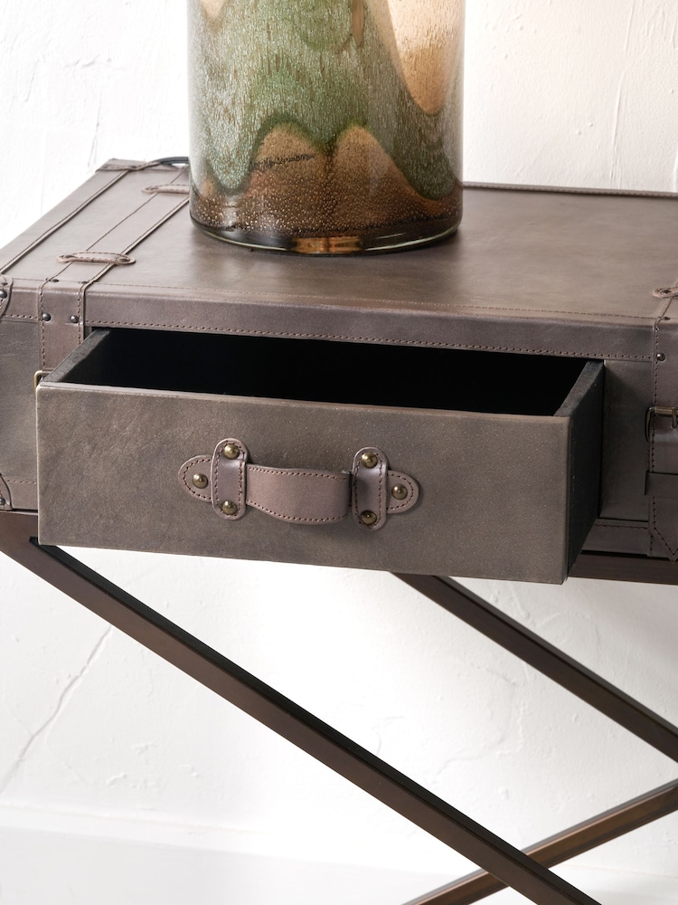 Pacific Peppercorn Leather Console Table - Image 2 of 6 Pacific Peppercorn Leather Console Table - Image 2 of 6