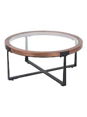 Pacific Light Walnut Glass and Wood Veneer Coffee Table - Image 6 of 6