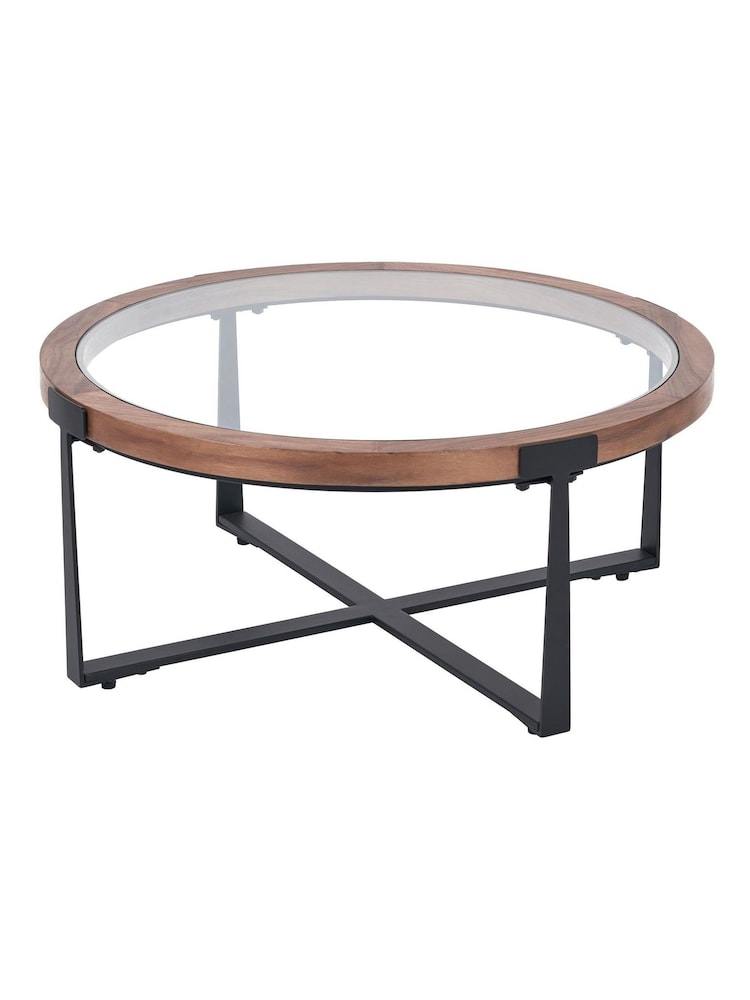 Pacific Light Walnut Glass and Wood Veneer Coffee Table - Image 6 of 6