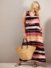 Live Unlimited Orange Abstract Multi Stripe Scoop Neck Maxi Dress - Image 1 of 5