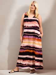 Live Unlimited Orange Abstract Multi Stripe Scoop Neck Maxi Dress - Image 3 of 5
