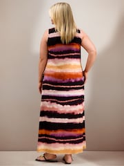 Live Unlimited Orange Abstract Multi Stripe Scoop Neck Maxi Dress - Image 4 of 5