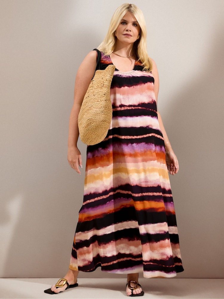 Live Unlimited Orange Abstract Multi Stripe Scoop Neck Maxi Dress - Image 5 of 5 Live Unlimited Orange Abstract Multi Stripe Scoop Neck Maxi Dress - Image 5 of 5