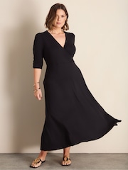 Live Unlimited Black Jersey Ruched Sleeve Wrap Dress - Image 1 of 5