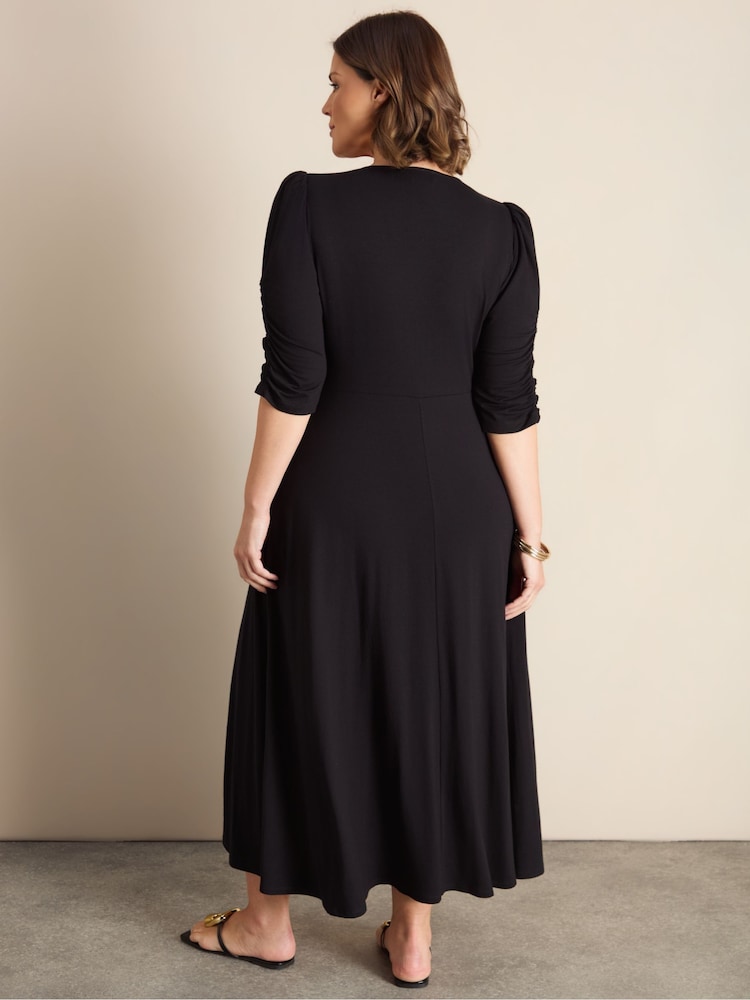 Live Unlimited Black Jersey Ruched Sleeve Wrap Dress - Image 5 of 5 Live Unlimited Black Jersey Ruched Sleeve Wrap Dress - Image 5 of 5