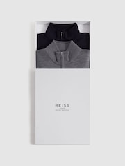 Reiss Navy/Derby Grey Marl Blackhall 2 Pack 2 Pack Of Merino Wool Zip-Neck Jumpers - Image 1 of 7