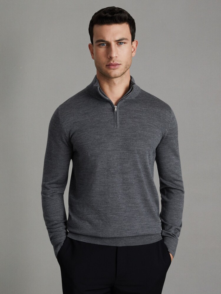 Reiss Navy/Derby Grey Marl Blackhall 2 Pack 2 Pack Of Merino Wool Zip-Neck Jumpers - Image 2 of 7
