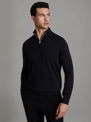 Reiss Navy/Derby Grey Marl Blackhall 2 Pack 2 Pack Of Merino Wool Zip-Neck Jumpers - Image 5 of 7