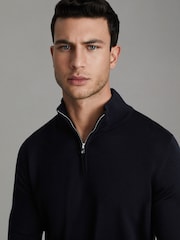 Reiss Navy/Derby Grey Marl Blackhall 2 Pack 2 Pack Of Merino Wool Zip-Neck Jumpers - Image 6 of 7