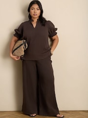 Live Unlimited Chocolate Cheesecloth Wide Leg Trousers - Image 1 of 4