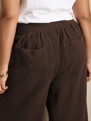 Live Unlimited Chocolate Cheesecloth Wide Leg Trousers - Image 4 of 4