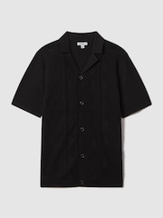 Reiss Black Fortune Cable Knit Cuban Collar Shirt - Image 2 of 6