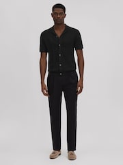Reiss Black Fortune Cable Knit Cuban Collar Shirt - Image 3 of 6