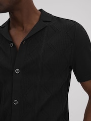 Reiss Black Fortune Cable Knit Cuban Collar Shirt - Image 4 of 6