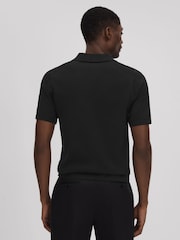 Reiss Black Fortune Cable Knit Cuban Collar Shirt - Image 5 of 6