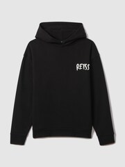 Reiss Black/White Newton Cotton Relaxed Motif Hoodie - Image 2 of 7