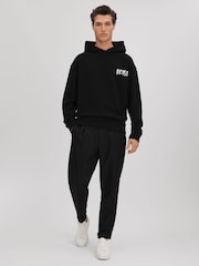Reiss Black/White Newton Cotton Relaxed Motif Hoodie - Image 3 of 7
