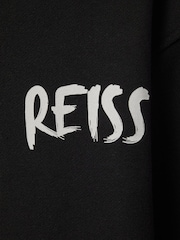 Reiss Black/White Newton Cotton Relaxed Motif Hoodie - Image 7 of 7