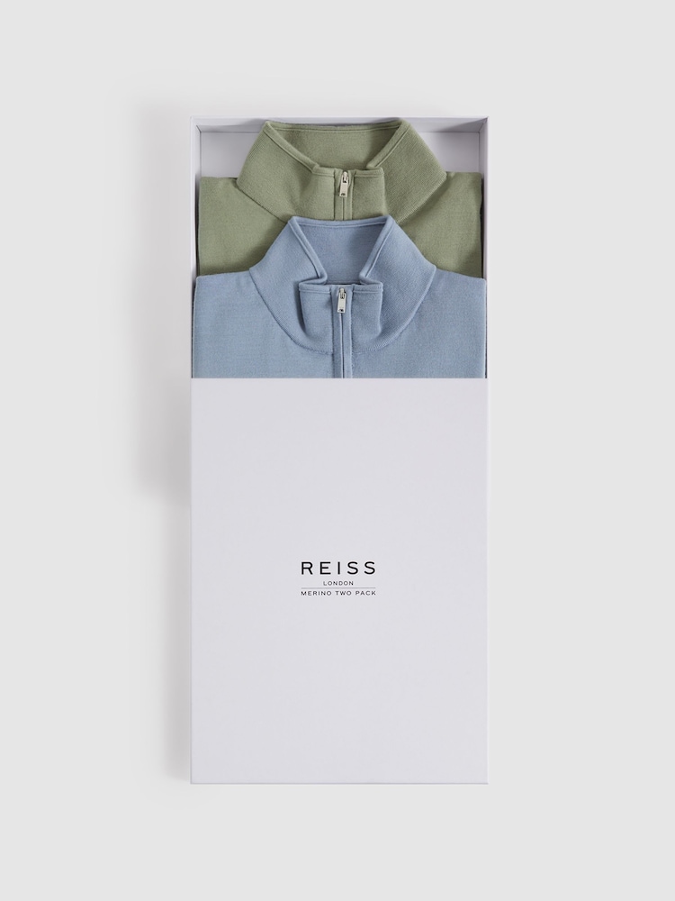 Reiss Kale/Dove Blue Blackhall 2 Pack Of Merino Wool Zip-Neck Jumpers - Image 2 of 5