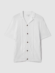 Reiss White Fortune Cable Knit Cuban Collar Shirt - Image 2 of 6