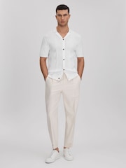 Reiss White Fortune Cable Knit Cuban Collar Shirt - Image 3 of 6