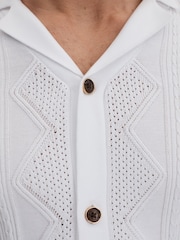 Reiss White Fortune Cable Knit Cuban Collar Shirt - Image 4 of 6