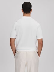 Reiss White Fortune Cable Knit Cuban Collar Shirt - Image 5 of 6