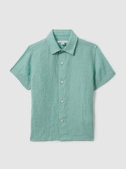 Reiss Bermuda Green Holiday Short Sleeve Linen Shirt - Image 1 of 3