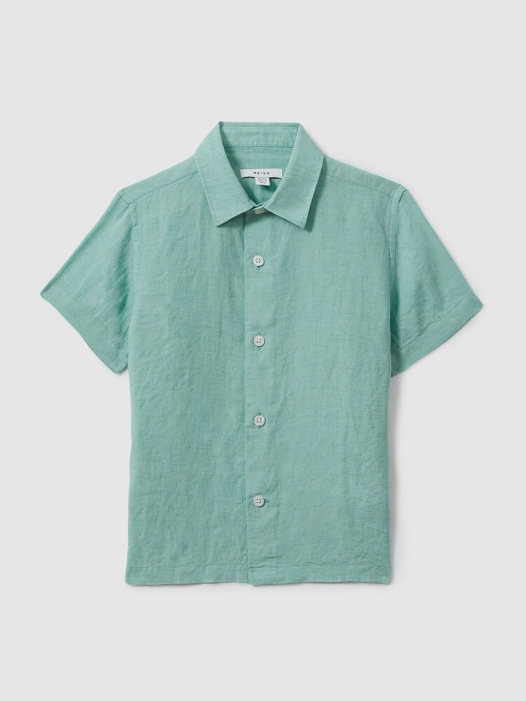 Reiss Bermuda Green Holiday Short Sleeve Linen Shirt - Image 1 of 3 Reiss Bermuda Green Holiday Short Sleeve Linen Shirt - Image 1 of 3
