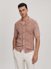 Reiss Rose Fortune Cable Knit Cuban Collar Shirt - Image 2 of 6