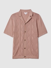 Reiss Rose Fortune Cable Knit Cuban Collar Shirt - Image 3 of 6