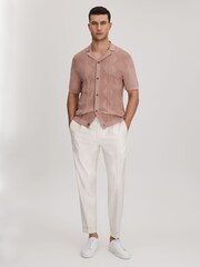 Reiss Rose Fortune Cable Knit Cuban Collar Shirt - Image 4 of 6